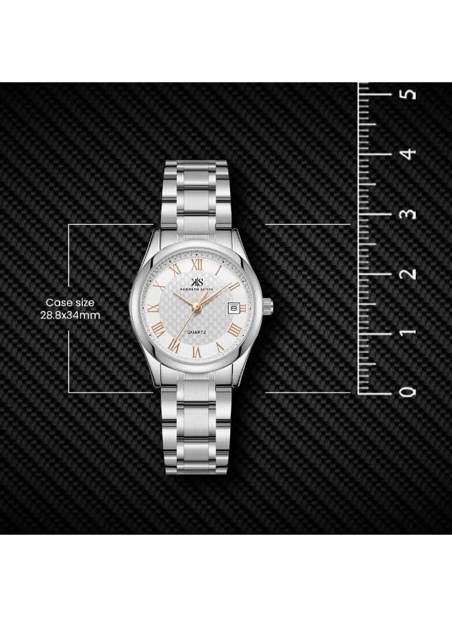 كينيث سكوت ساعة كينيث سكوت نسائية، مينا تناظري وسوار ستانلس ستيل، فضي - Image 4