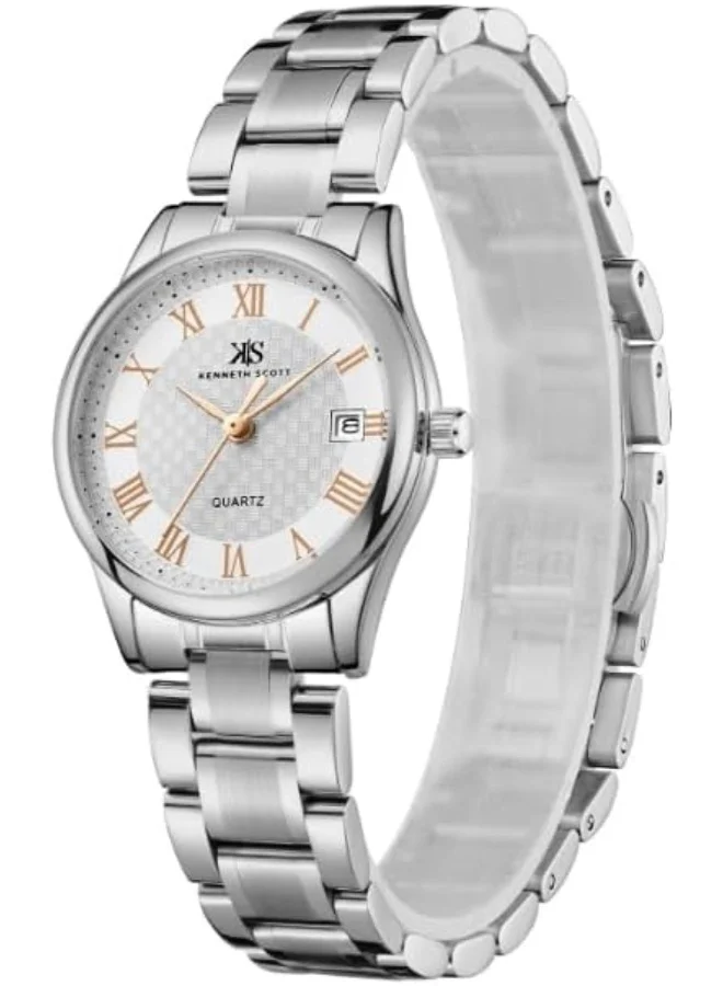 KENNETH SCOTT Kenneth Scott Ladies's Watch, Analog Display and Stainless Steel Strap - K25504-SBSWK, Silver