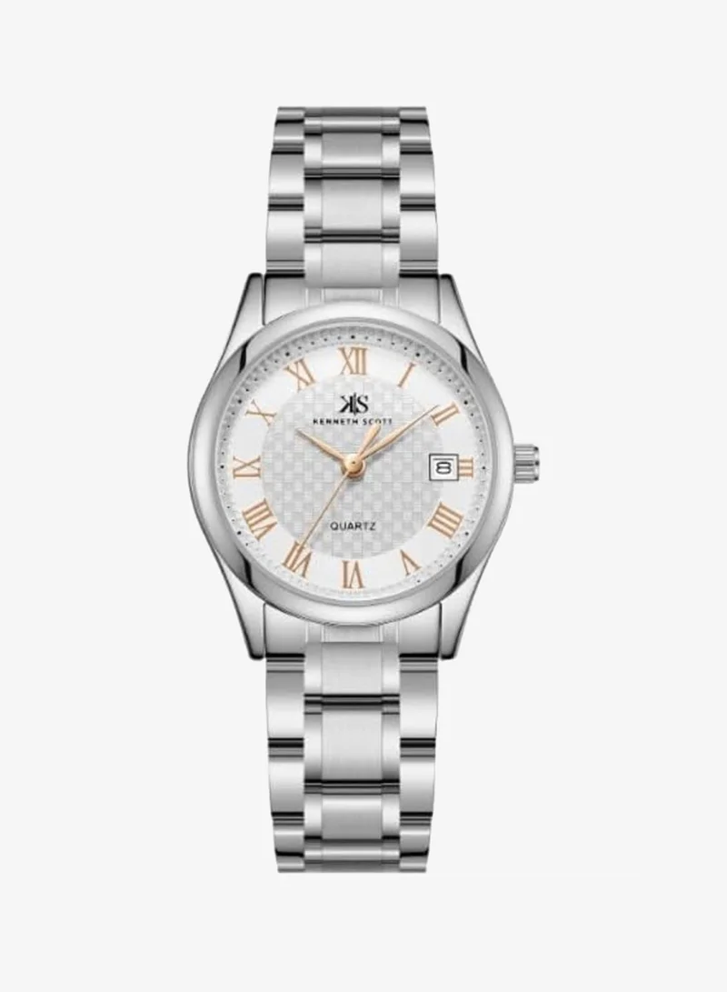 KENNETH SCOTT Kenneth Scott Ladies's Watch, Analog Display and Stainless Steel Strap - K25504-SBSWK, Silver