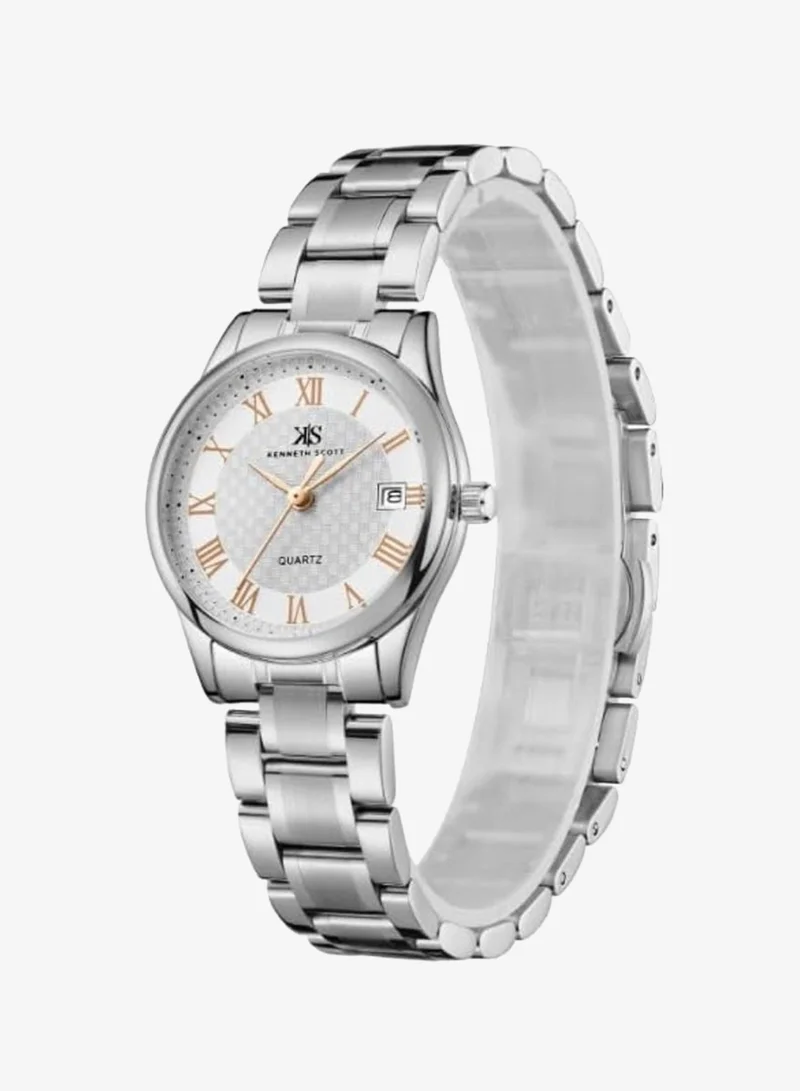 KENNETH SCOTT Kenneth Scott Ladies's Watch, Analog Display and Stainless Steel Strap - K25504-SBSWK, Silver