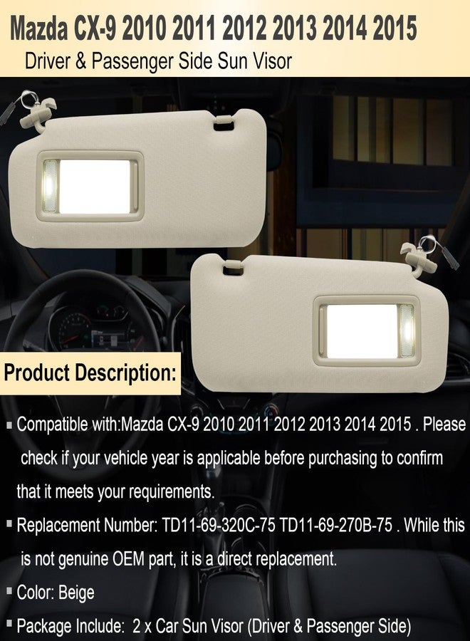 NHILES Left Driver & Right Passenger Sun Visor Compatible with Mazda CX-9 2010-2015 Sun Visor Replacement Number TD11-69-320C-75 TD12-69-320C-75 TD11-69-270B-75 TD12-69-270B-75 Color:Beige - Image 2