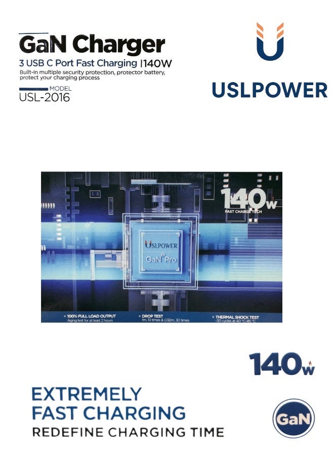 USLPOWER Power Adaptor 140W GaN Fast Charger, USB-C PD Multi-Port Wall Charger, Laptop & Mobile Fast Charging Adapter, Compatible with MacBook Pro/Air, iPhone, Samsung Galaxy, Tablets & Laptops - Image 5