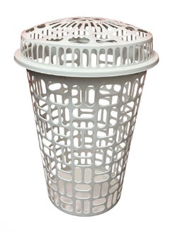 YOLO 60 Liter Round Tall Laundry Bin with Lid -White  - Image 1