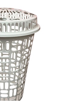 YOLO 60 Liter Round Tall Laundry Bin with Lid -White  - Image 2