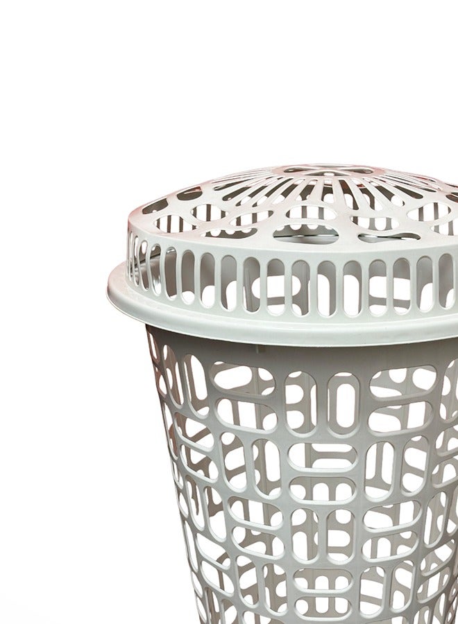 YOLO 60 Liter Round Tall Laundry Bin with Lid -White  - Image 3