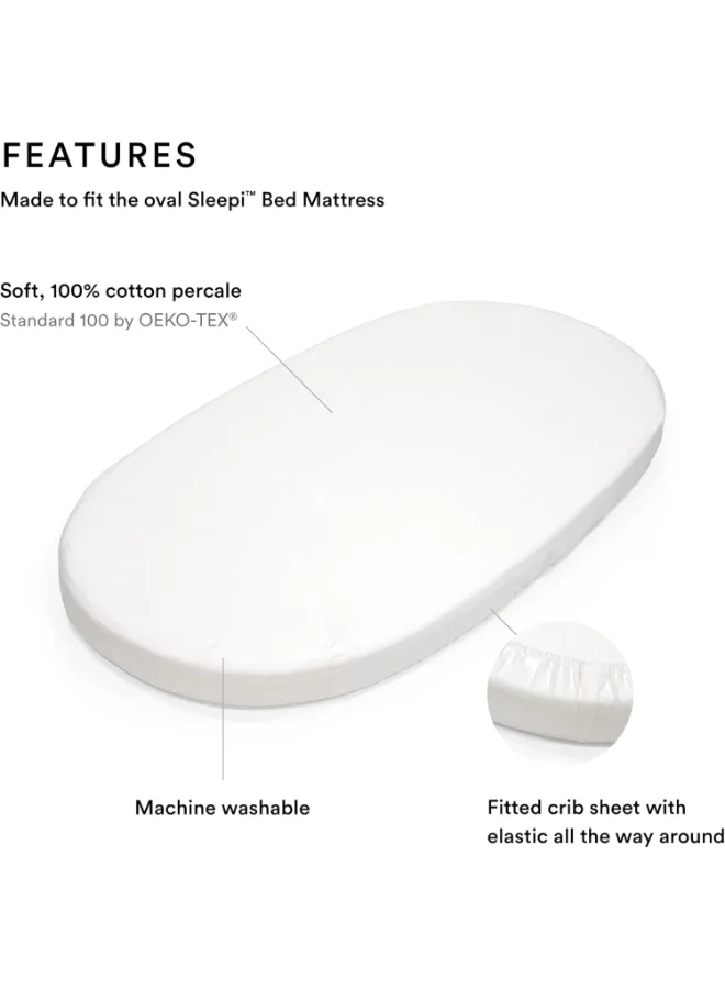 STOKKE Sleepi Fitted Sheet V3 Soft Sheets For Sweet Dreams Made For Sleepi Baby Bed 100% Fine Cotton Percale Washable - White