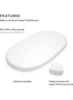 STOKKE Sleepi Fitted Sheet V3 Soft Sheets For Sweet Dreams Made For Sleepi Baby Bed 100% Fine Cotton Percale Washable - White  - Image 4