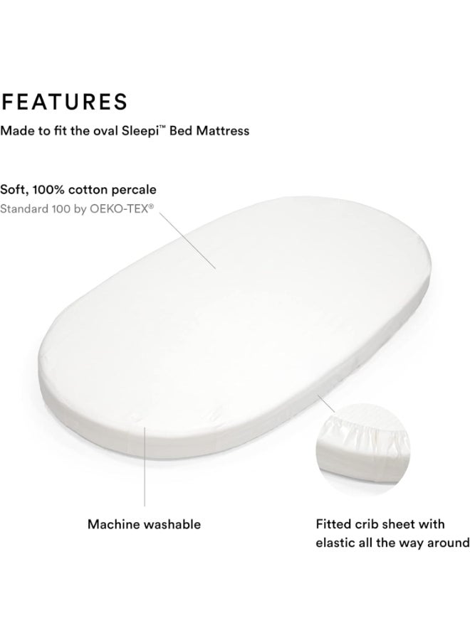 STOKKE - Sleepi Fitted Sheet V3 Soft Sheets For Sweet Dreams Made For Sleepi Baby Bed 100% Fine Cotton Percale Washable - White - Image 1