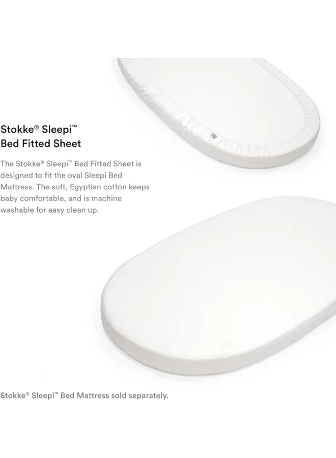 STOKKE Sleepi Fitted Sheet V3 Soft Sheets For Sweet Dreams Made For Sleepi Baby Bed 100% Fine Cotton Percale Washable - White
