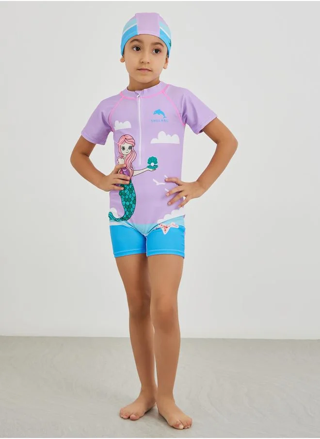 ستايلي Styli Graphic Print Swimsuit with Cap