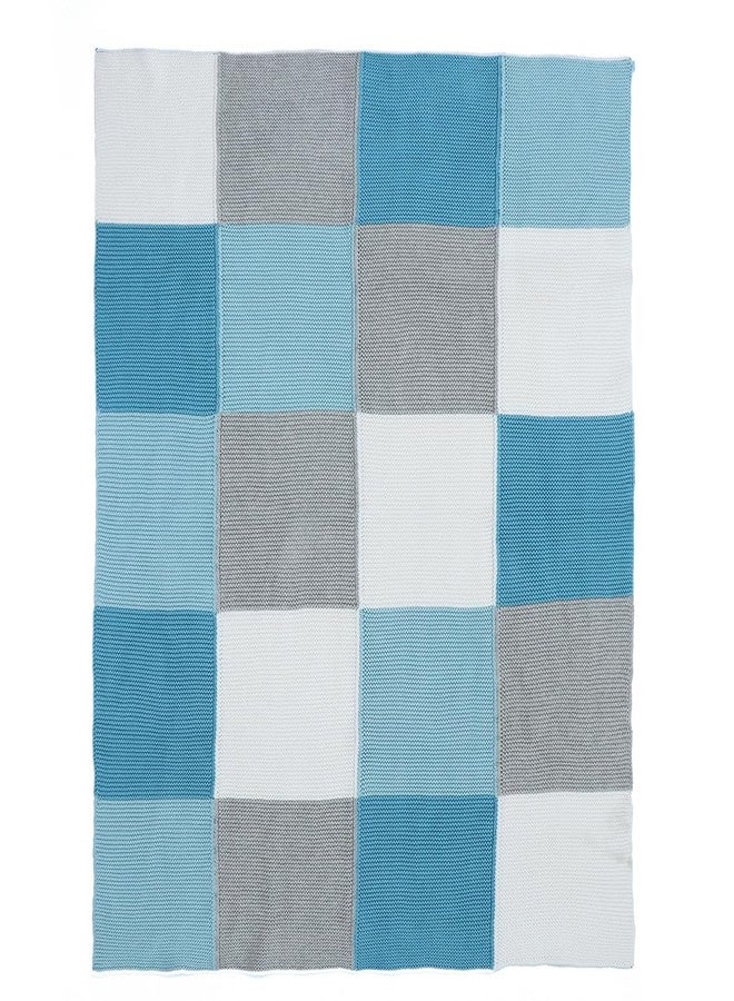Pluchi Transfer Knit Cotton Knitted Ac Blanket for Baby/Infant/New Born for Use in All Seasons (80x100 cm) (Baby Blue) - Image 4