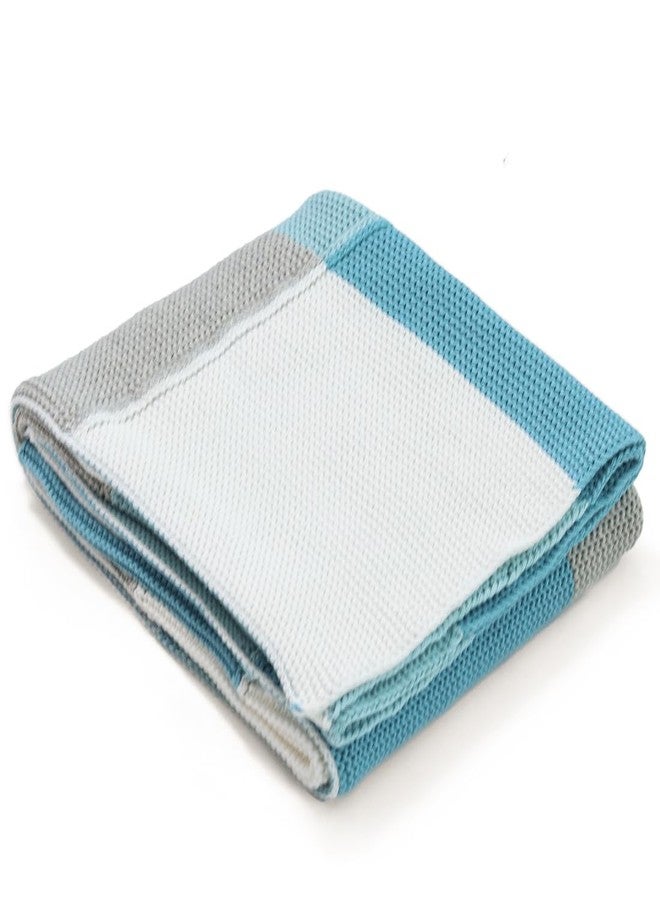 Pluchi Transfer Knit Cotton Knitted Ac Blanket for Baby/Infant/New Born for Use in All Seasons (80x100 cm) (Baby Blue) - Image 3