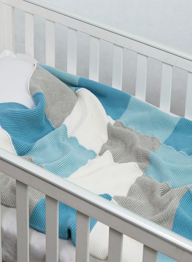 Pluchi Transfer Knit Cotton Knitted Ac Blanket for Baby/Infant/New Born for Use in All Seasons (80x100 cm) (Baby Blue) - Image 1