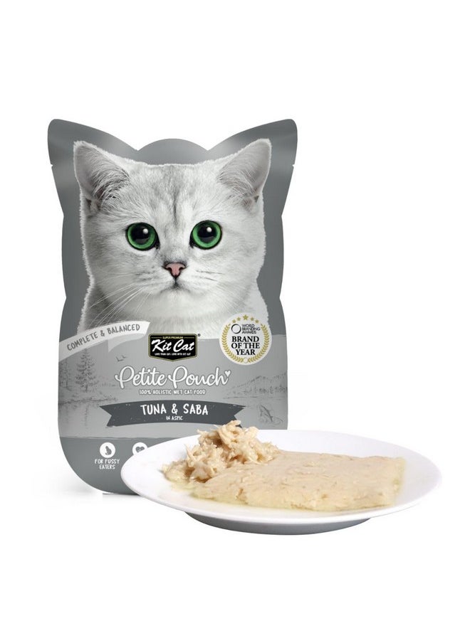 Kit Cat Petite Pouch Complete & Balanced Wet Cat Food - Tuna & Saba In Aspic 70G Pack Of 24  - Image 2