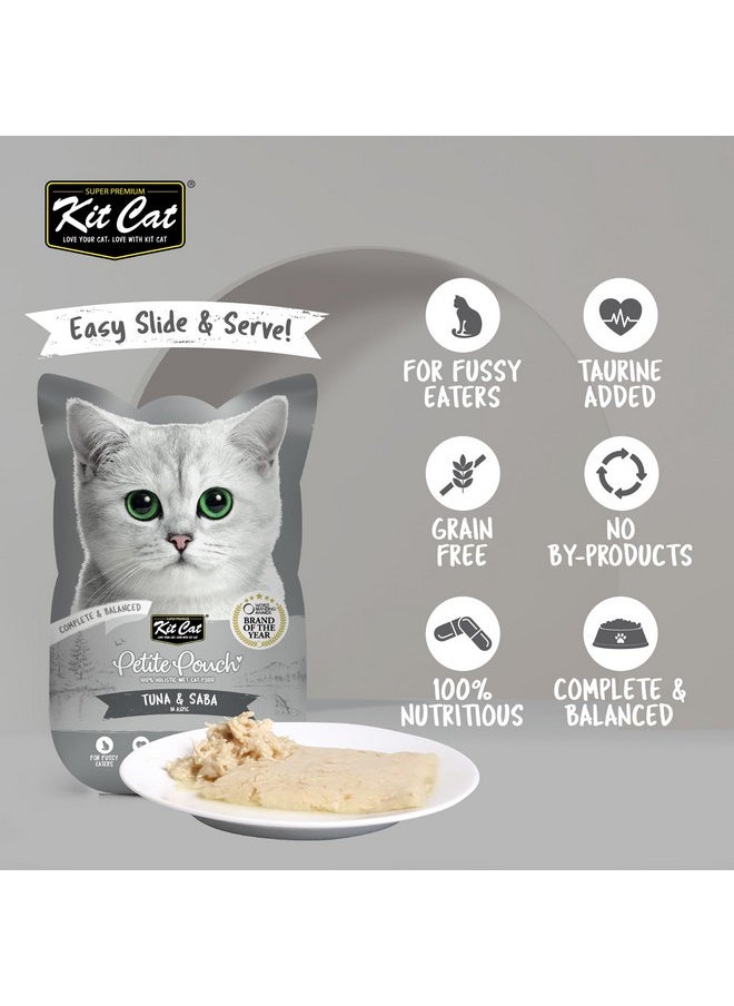 Kit Cat Petite Pouch Complete & Balanced Wet Cat Food - Tuna & Saba In Aspic 70G Pack Of 24  - Image 4