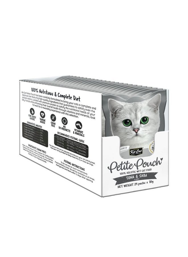 Kit Cat Petite Pouch Complete & Balanced Wet Cat Food - Tuna & Saba In Aspic 70G Pack Of 24  - Image 1