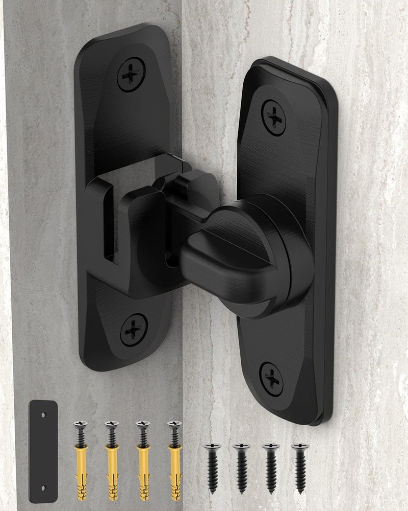 YogePote 90/180 Degree Barn Door Lock  Small Flip Gate Latches Hardware  Door Security Sliding Door Latch Lock Fo Cabinets  Barn Door  Bathroom  Gardenr Doors (Black-1Pc) - Image 1