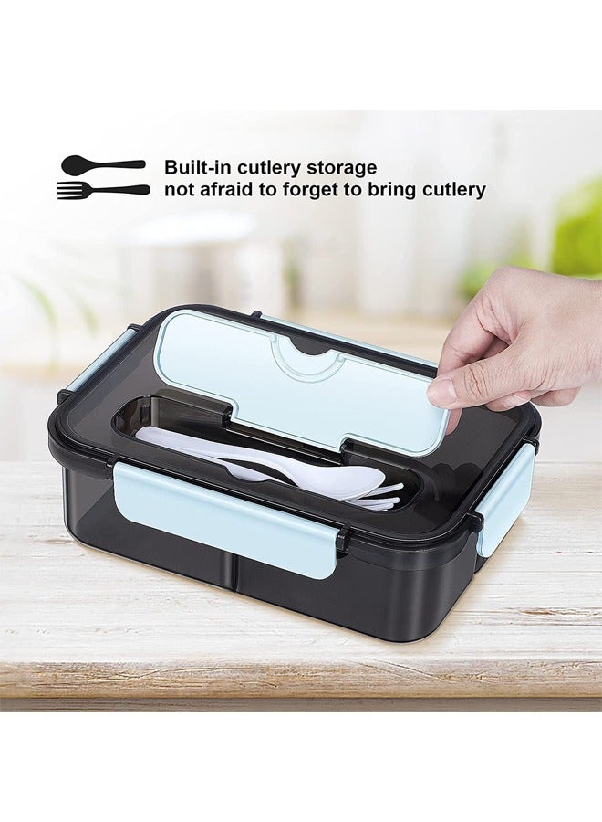 Bento Lunch Box - 3 Compartment Lunch Containers for Adults and Kids,Food Grade Plastic Lunch Box with Spoon  Fork (Blue） - Image 4