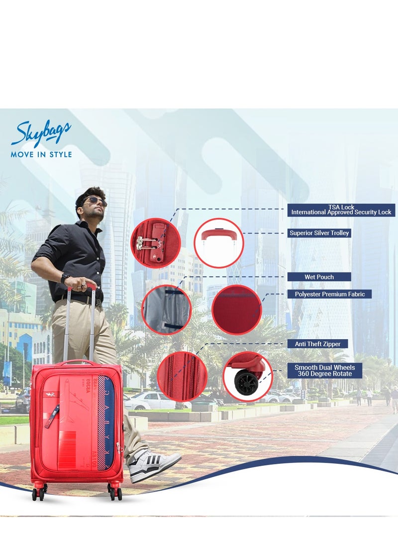 Skybags - Airway Pro Expandable Soft Body Luggage Set with Smooth Dual Wheels Trolley Bags, Polyester Material, TSA Lock, Cabin| Large- Red - Image 1