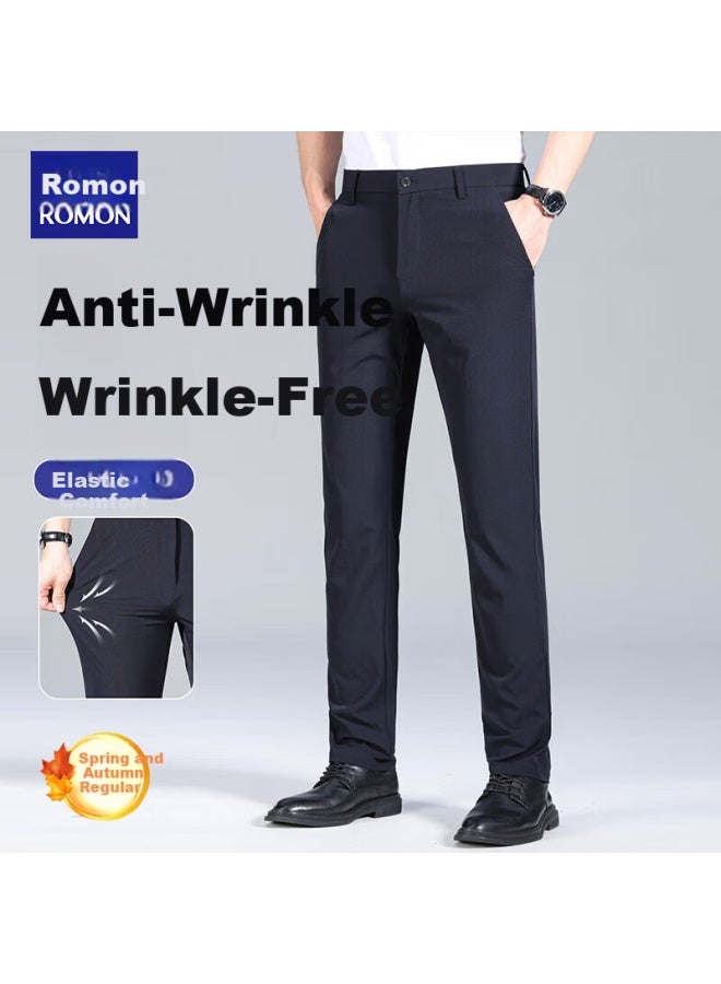 Romon Casual Pants For Men, All-season Trendy Dress Pants, Loose-fitting Business Casual Elastic Versatile Trousers For Young And Middle-aged Men, Blue, Size 30 - Image 1