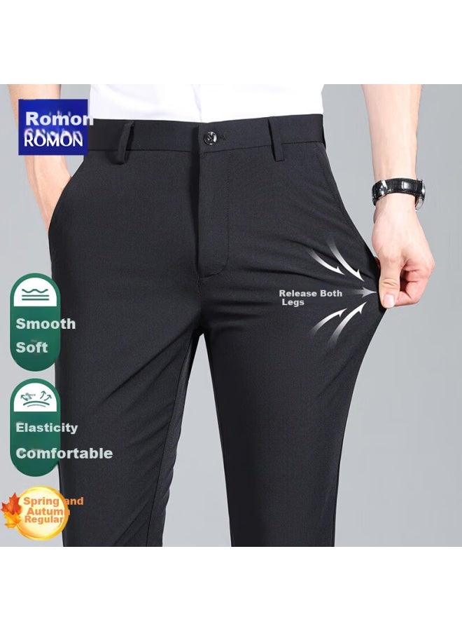 Romon Casual Pants For Men, All-season Trendy Dress Pants, Loose-fitting Business Casual Elastic Versatile Trousers For Young And Middle-aged Men, Blue, Size 30 - Image 2