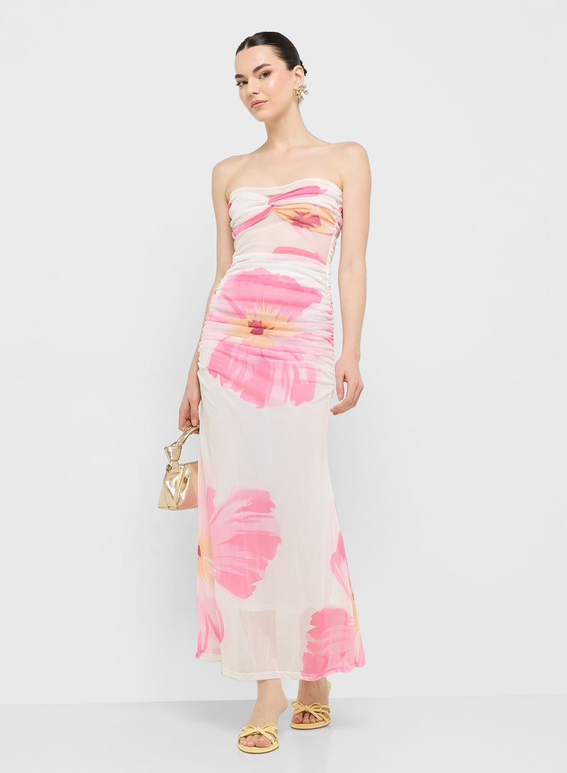 جينجر فستان ماكسي بدون حمالات بنقشة الزهور - Image 1