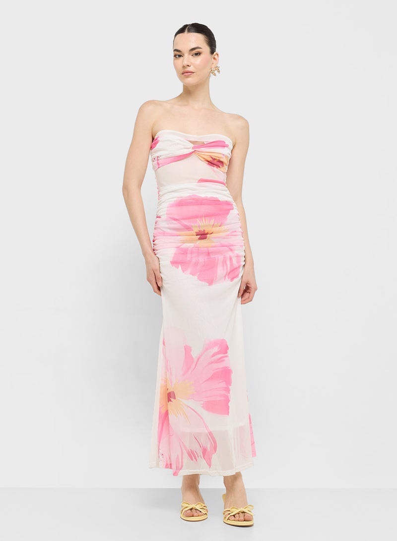 جينجر فستان ماكسي بدون حمالات بنقشة الزهور - Image 4