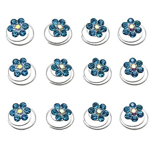 Newstarfactory Rhinestone Studded Collection Flower Spiral Hair Pin Pack of 12 (Sky Blue) - Image 1
