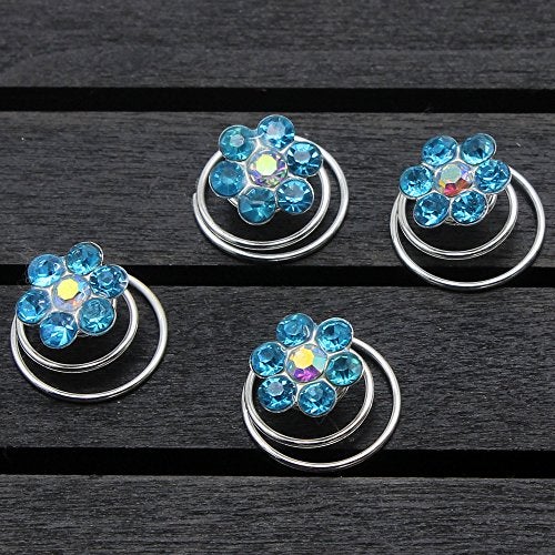 Newstarfactory Rhinestone Studded Collection Flower Spiral Hair Pin Pack of 12 (Sky Blue) - Image 2