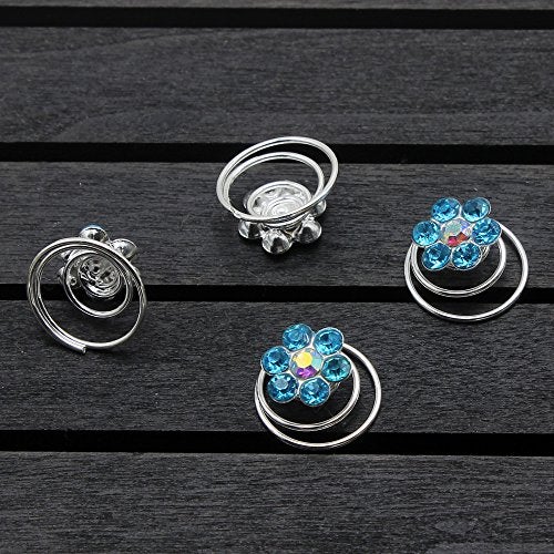 Newstarfactory Rhinestone Studded Collection Flower Spiral Hair Pin Pack of 12 (Sky Blue) - Image 3