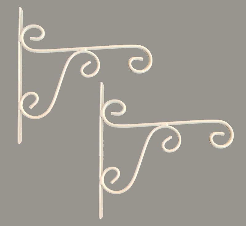 NAYAB Outdoor Decor Wall Brackets Iron L-Angle Heavy Duty Flower Pot Plant Hanging Stand Holder for Home Indoor Garden Balcony Bird Feeder Wind Chime Lanterns (Set of 2 - Ivory) - Image 1