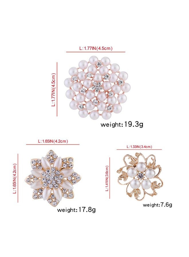 3Pcs Diamond Pearl Brooch Set Faux Pearl Rhinestone Decor Brooch Wedding Bouquet Kit Clothing Accessories for Women  - Image 5