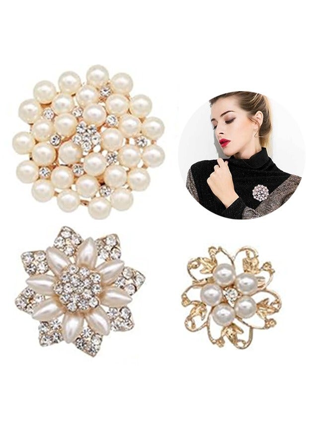 3Pcs Diamond Pearl Brooch Set Faux Pearl Rhinestone Decor Brooch Wedding Bouquet Kit Clothing Accessories for Women  - Image 1