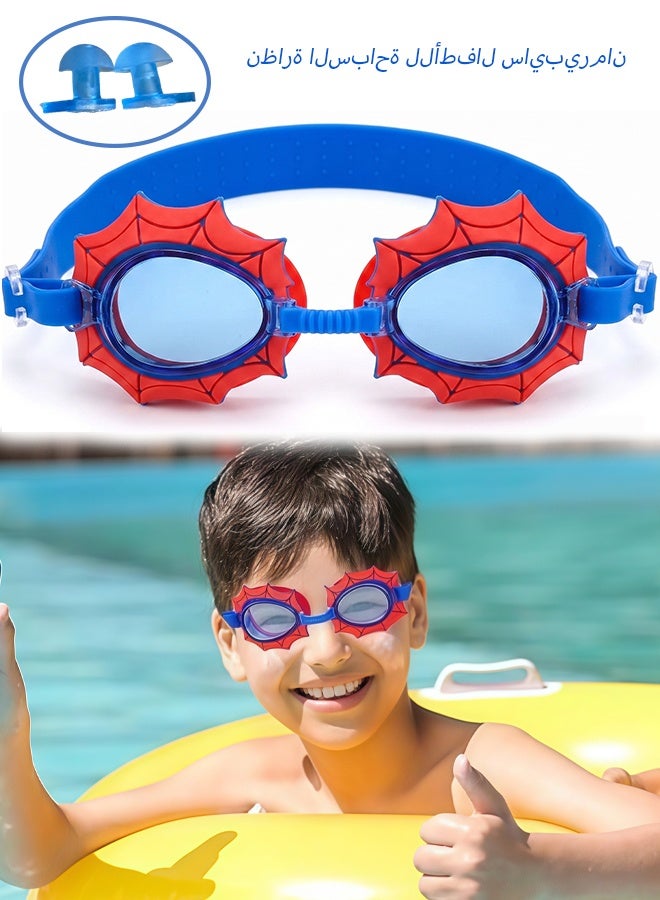 Spiderman Cartoon Kids Swimming Goggles with Waterproof Ear Plugs Set,Anti Fog Leakproof UV Protection Wide Vision Swim Glasses With Adjustable Strap Soft Silicone Seal,Comfort Swimming Goggles for Boys Girls Ages 3 to 8 - Image 1