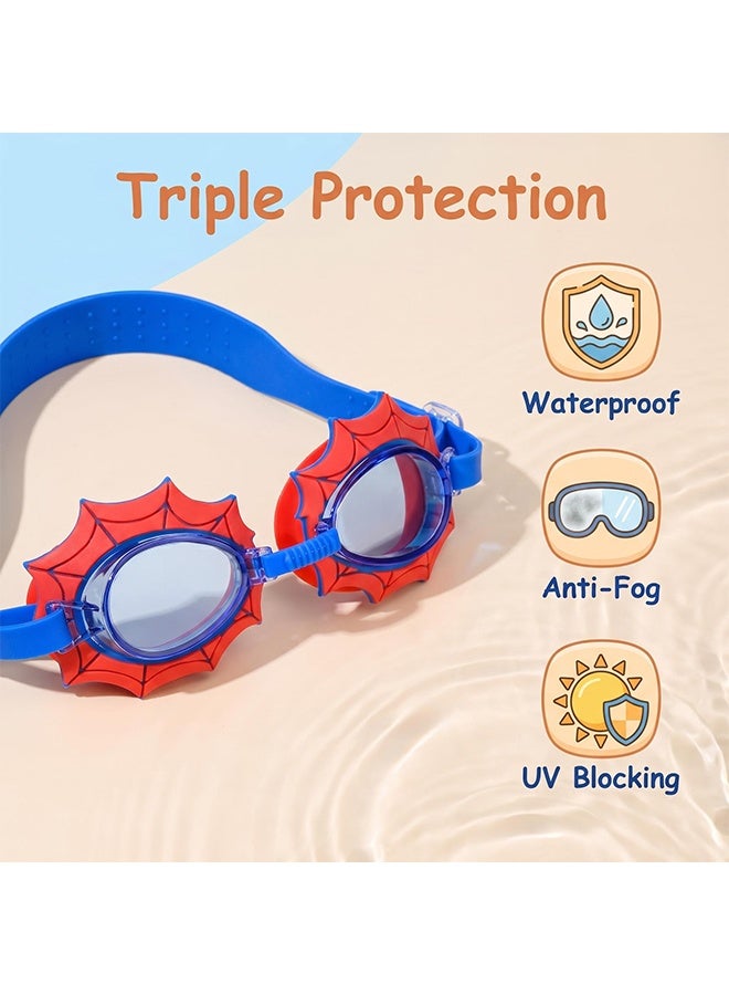 Spiderman Cartoon Kids Swimming Goggles with Waterproof Ear Plugs Set,Anti Fog Leakproof UV Protection Wide Vision Swim Glasses With Adjustable Strap Soft Silicone Seal,Comfort Swimming Goggles for Boys Girls Ages 3 to 8 - Image 2