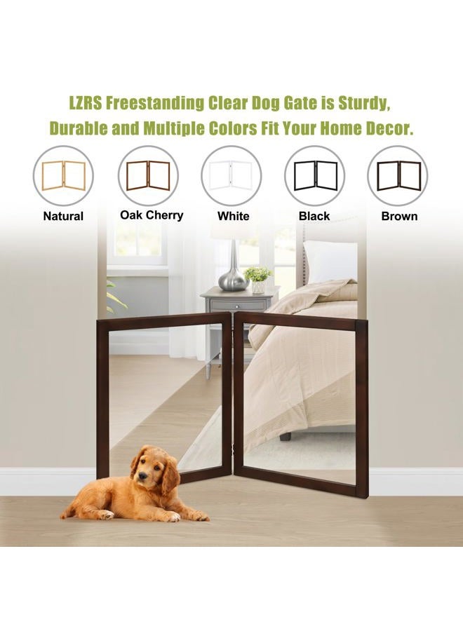 LZRS Clear Dog Gate for Indoor Use - Transparent Pet Fence with Solid Hardwood and Plastic Board, Stylish & Durable freestanding Pet Gate for Doorways, Stairs and Hallways-2 Panel Brown - Image 3