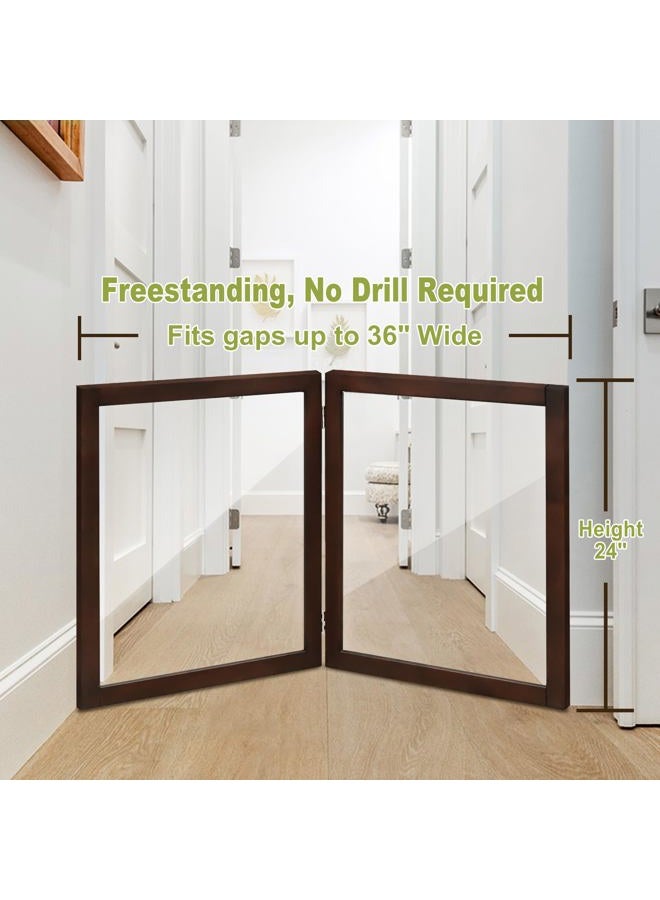 LZRS Clear Dog Gate for Indoor Use - Transparent Pet Fence with Solid Hardwood and Plastic Board, Stylish & Durable freestanding Pet Gate for Doorways, Stairs and Hallways-2 Panel Brown - Image 2