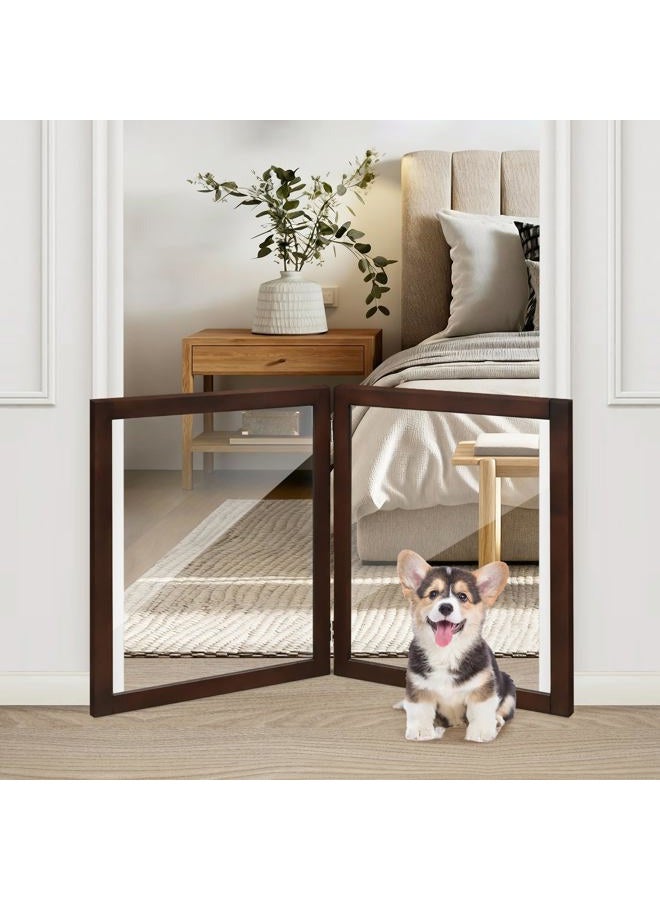 LZRS Clear Dog Gate for Indoor Use - Transparent Pet Fence with Solid Hardwood and Plastic Board, Stylish & Durable freestanding Pet Gate for Doorways, Stairs and Hallways-2 Panel Brown - Image 1