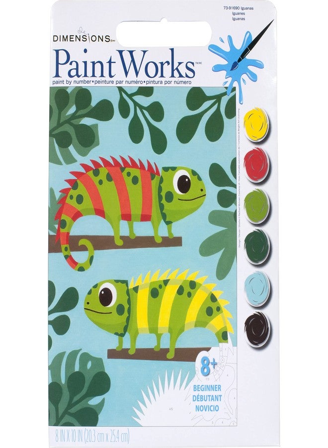 Dimensions PaintWorks Iguana Party Animal Paint by Number Kit for Adults and Kids, Finished Size 8" x 10", Multicolor 11 Piece - Image 1