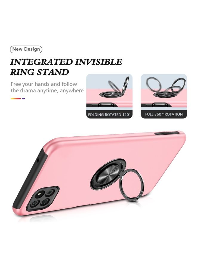 NIBEMINENT Protective Case Cover With Invisible Magnetic Ring Kickstand For Samsung Galaxy A22 5G Pink - Image 2