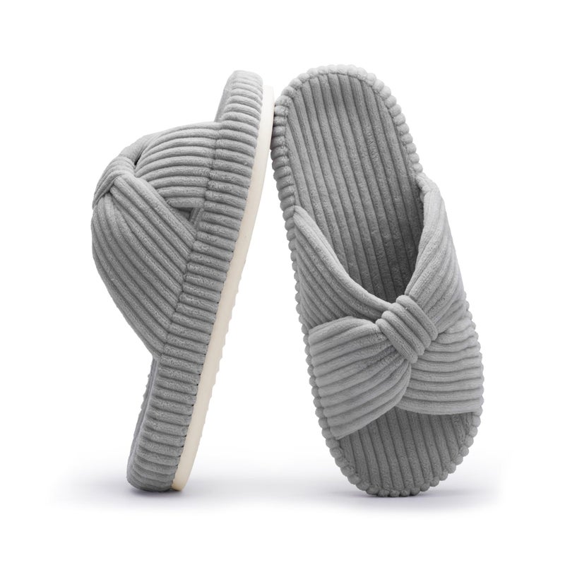 Chantomoo Slippers for Women Memory Foam House Bedroom Corduroy Bow Crossbands Slide Slipper Shoes Comfy Trendy Gift Slippers Grey Size 9 10 8.5 - Image 1