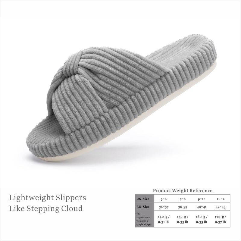 Chantomoo Slippers for Women Memory Foam House Bedroom Corduroy Bow Crossbands Slide Slipper Shoes Comfy Trendy Gift Slippers Grey Size 9 10 8.5 - Image 4