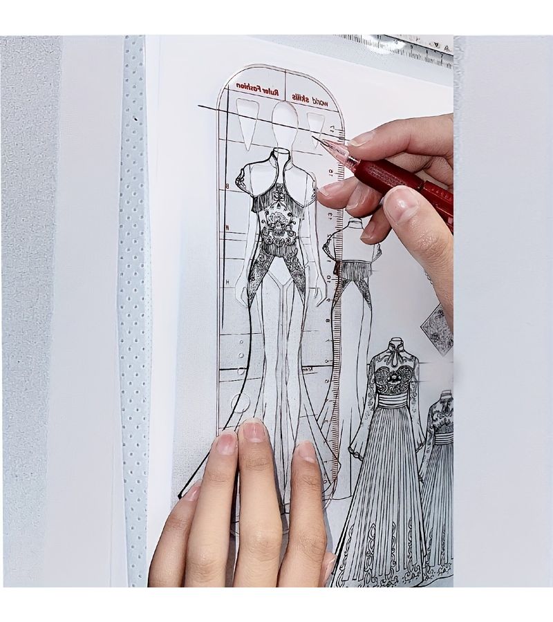 مسطرة قالب تقني للأزياء مرسومة يدويًا أداة قياس للملابس للمسابقات - Image 4