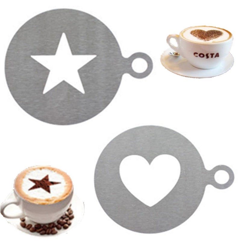 LIUHUIZEYU Coffee Stencils Liuhuizeyu 2 Pcs Latte Art Heart Star Shape Coffee Mold Tool For Latte Cappuccino Cupcake Cookies Hot Chocolate Diy Craft Decor - Image 1