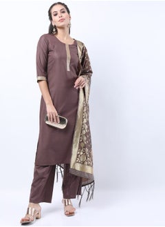 Embroidered Lace Detail Kurta and Palazzo with Floral Texture Dupatta Set by Styli