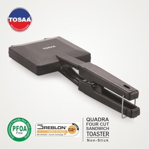 Tosaa Quadra 4-Cut Gas Sandwich Toaster Non-Stick Aluminium | Compatibility with Gas Stoves | Flame-Proof Design | Heat-Resistant Handle | Sandwich Maker | Black - Image 5