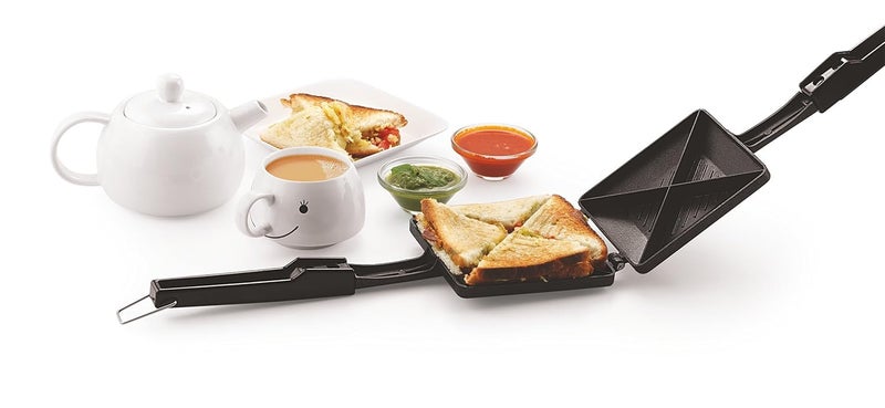 Tosaa Quadra 4-Cut Gas Sandwich Toaster Non-Stick Aluminium | Compatibility with Gas Stoves | Flame-Proof Design | Heat-Resistant Handle | Sandwich Maker | Black - Image 1