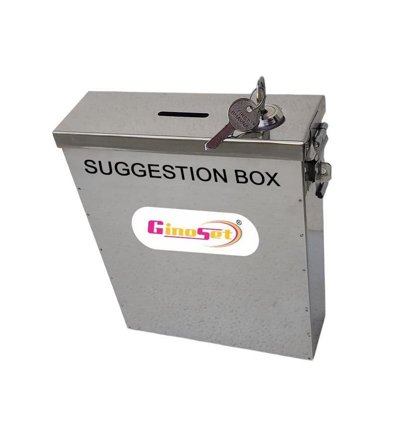 GinoSet® Stainless Steel Slim Multipurpose Use Letter,Suggestion Box,Complaint, Donation Box .Table Top or Wall Mount (with Pre Fited Lock & 2 Key) - Image 1