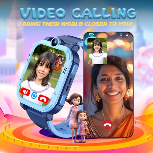 PunnkFunnk Musk Safeguard 5G/4G Kids Smart Watch with SIM Calling, GPS Tracker, Video Call, SOS Alerts, Face Unlock, Games, IP67, 800mAh Battery, Voice Chat, Maps(Blue) - Image 3