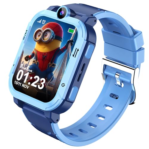 PunnkFunnk Musk Safeguard 5G/4G Kids Smart Watch with SIM Calling, GPS Tracker, Video Call, SOS Alerts, Face Unlock, Games, IP67, 800mAh Battery, Voice Chat, Maps(Blue) - Image 1